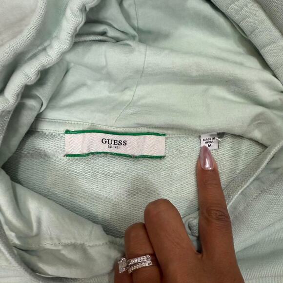 Guess Mint Green Y2K Sleeveless‎ Cropped Hoodie Logo Top Size M - Sporty Bratz - Picture 6 of 7